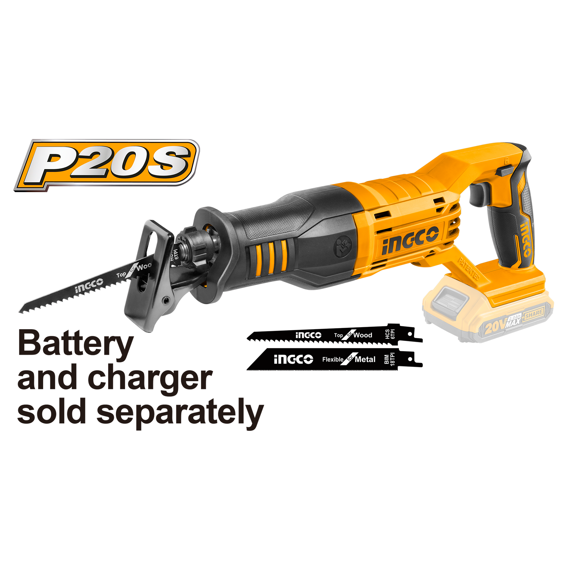 Sierra Reciproca Inalambrica Ionlitio 20V 0-2800/Min Ingco CRSLI1151 - MARKEMSTORE