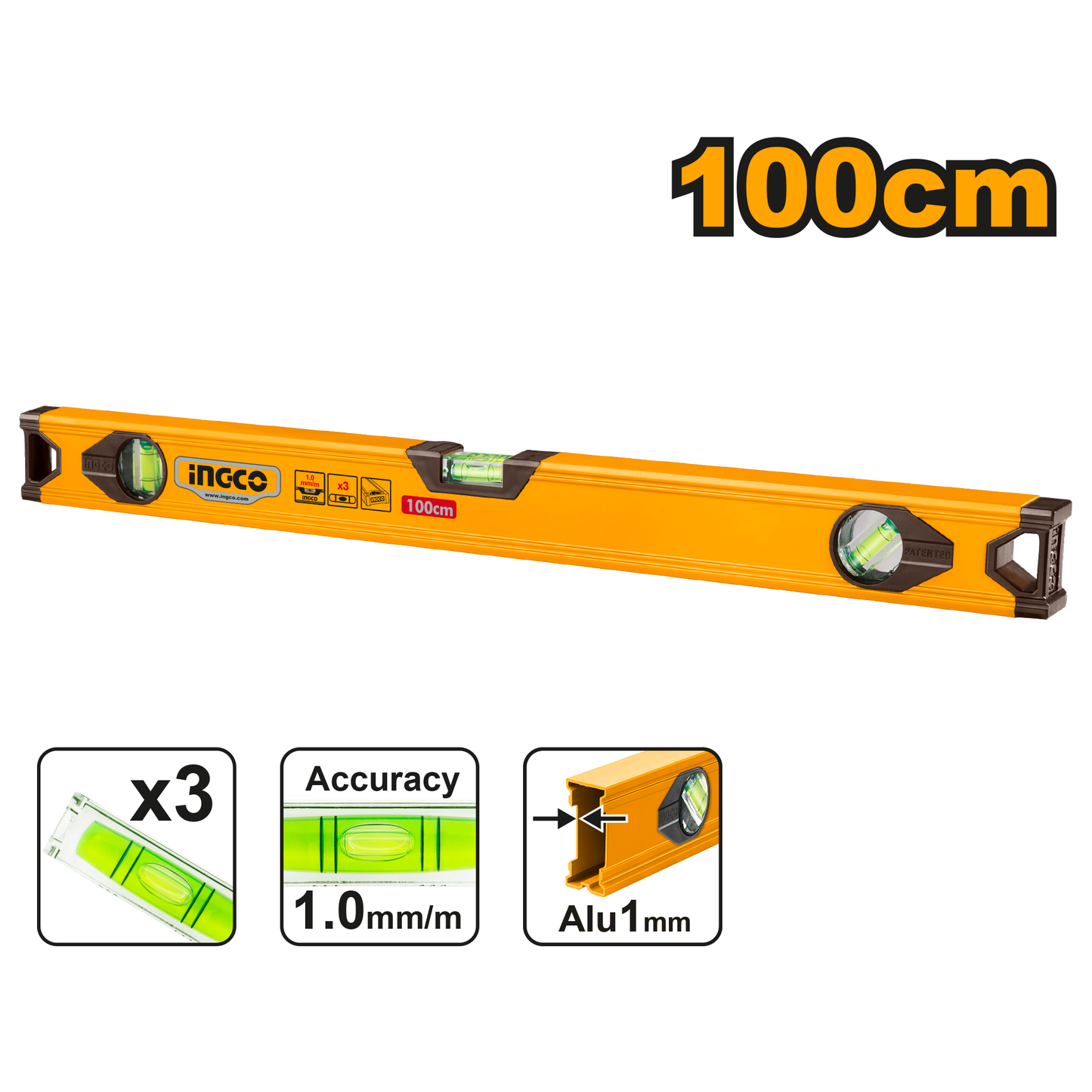 Nivel De Aluminio Spirit 100cms 1mm INGCO HSL18100 - MARKEMSTORE
