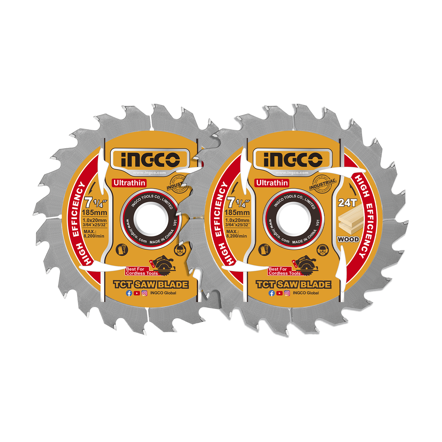 Set Disco Sierra Madera 7-1/4" 24D 2Pcs INGCO TSB1853 - MARKEMSTORE