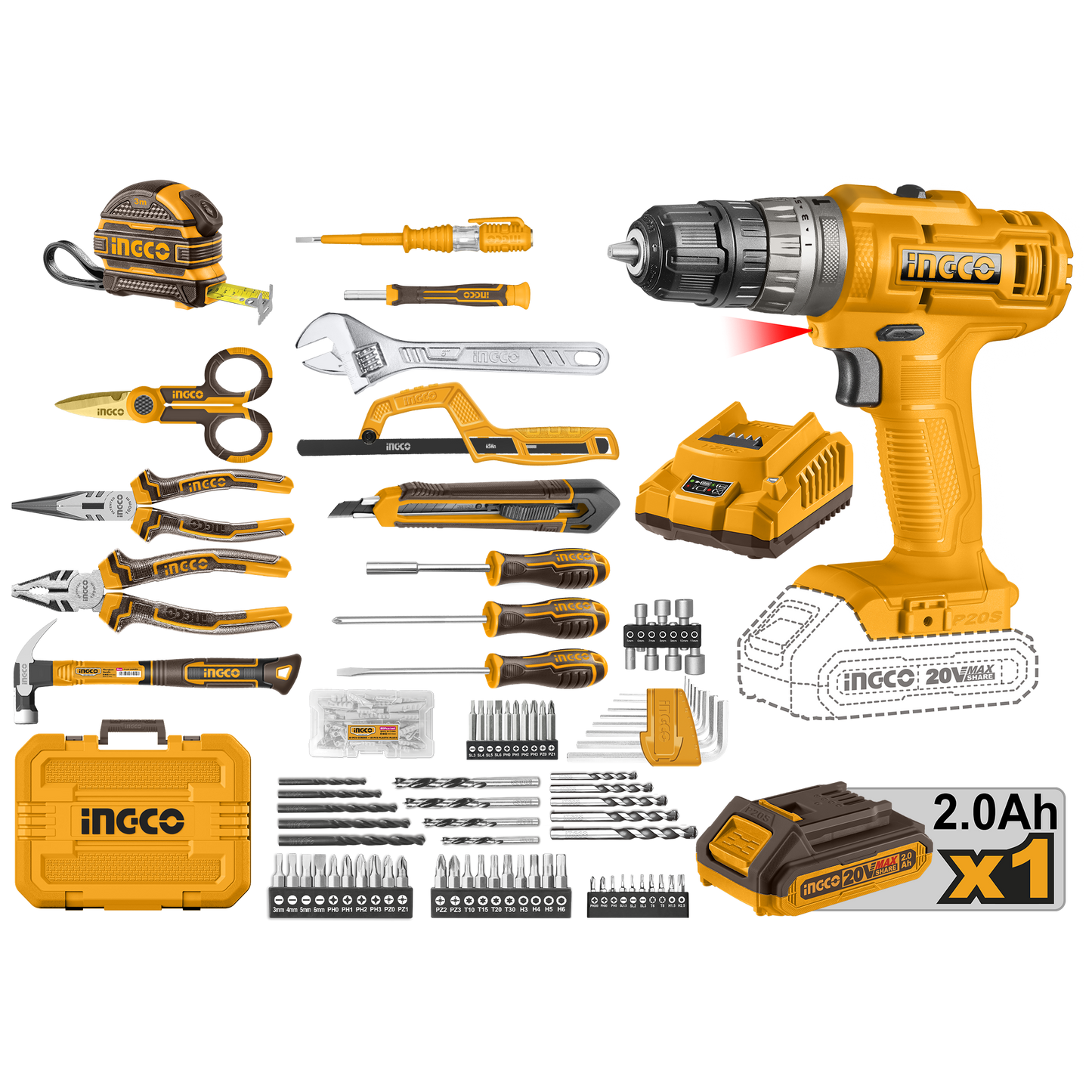 Set Herramienta 165Pcs Con Taladro 20V INGCO UHKTHP11651 - MARKEMSTORE