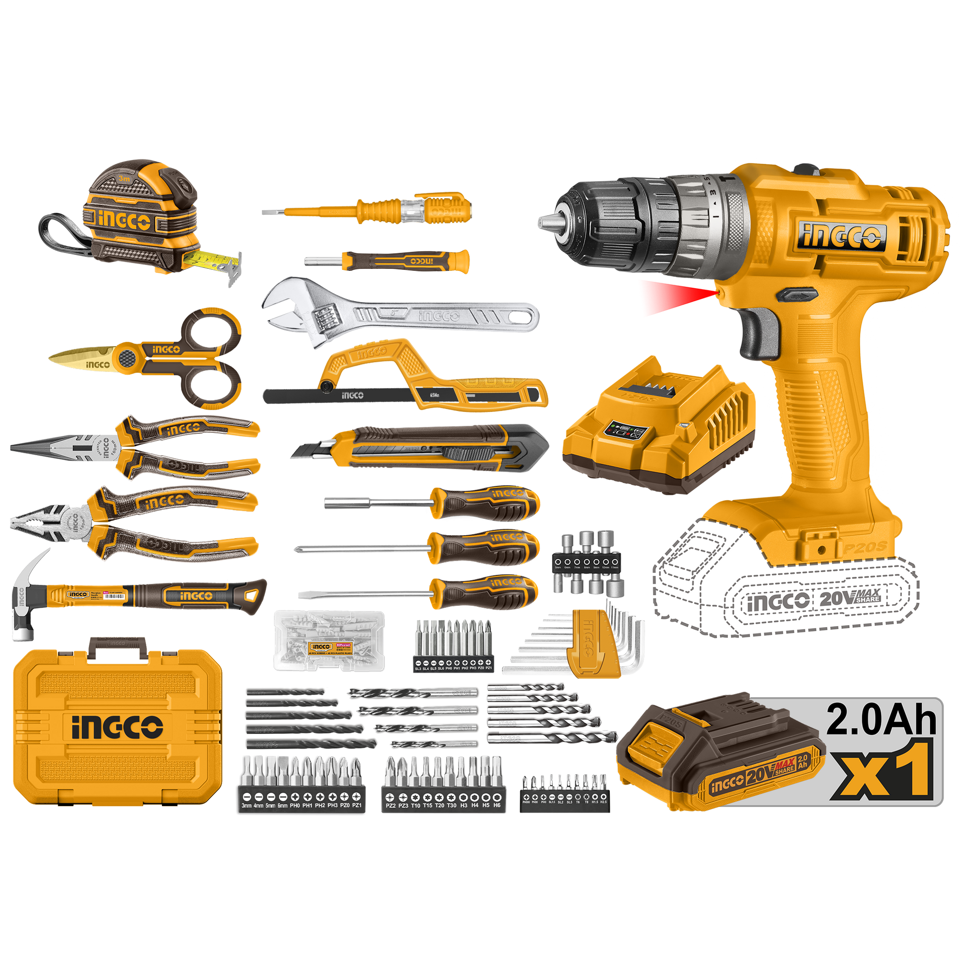 Set Herramienta 165Pcs Con Taladro 20V INGCO UHKTHP11651 - MARKEMSTORE