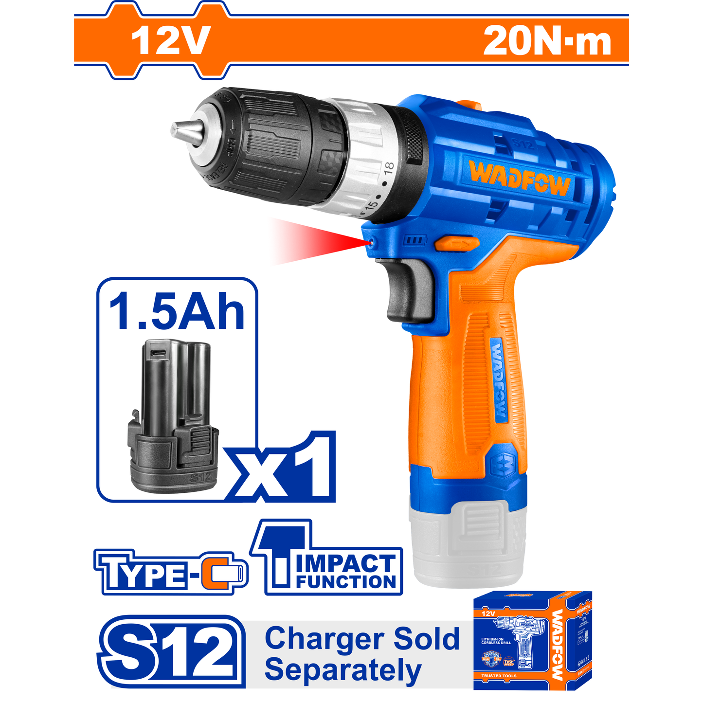 Taladro Impacto Inalámbrico 12V 20Nm M3/8 REF. WCDS540 - MARKEMSTORE