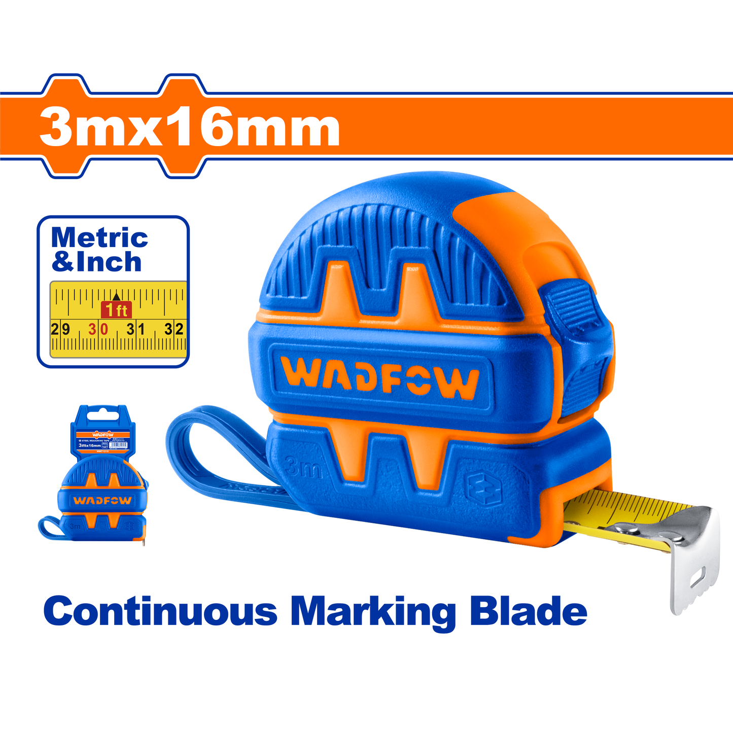 Flexómetro 3Mx16Mm 1 Botón Mts/Pulg WADFOW WMT1210 - MARKEMSTORE