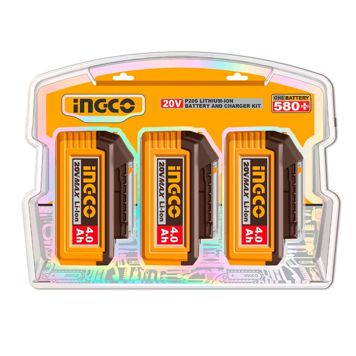 Batería de Ion de Litio INGCO 20V 4.0Ah x3 unidades P20S COSLI251296 - MARKEMSTORE - Baterías y Cargadores