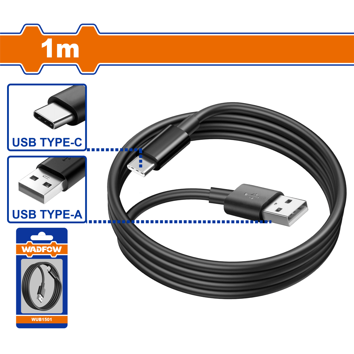 Cable USB-A a USB-C WADFOW 1 Metro 3A para Herramientas WUB1501 - MARKEMSTORE -