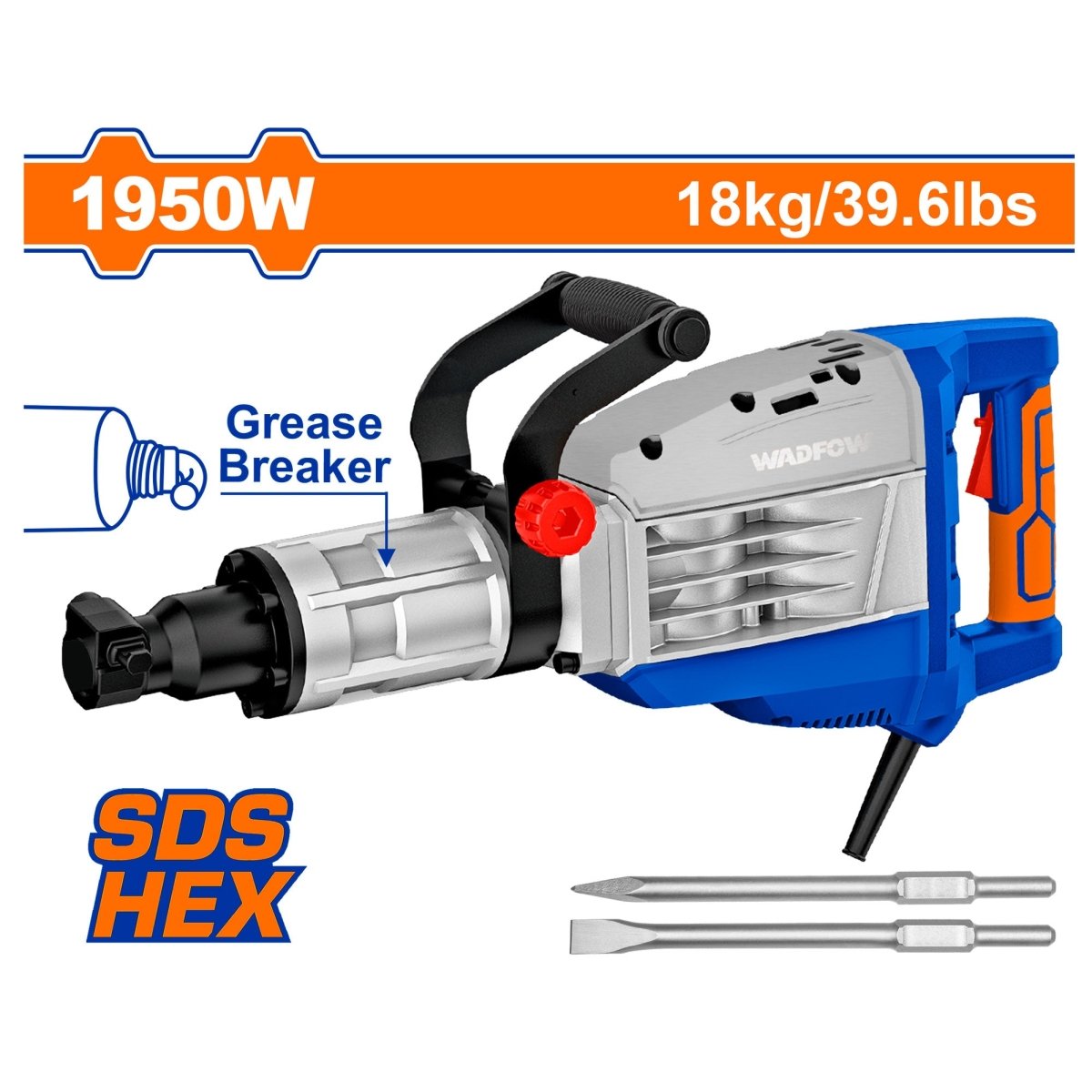 Demoledor 110V 1950W 2100Bmp 80J Incluye 2 Cinceles UWDB2D95 - MARKEMSTORE - Demoledores y Accesorios