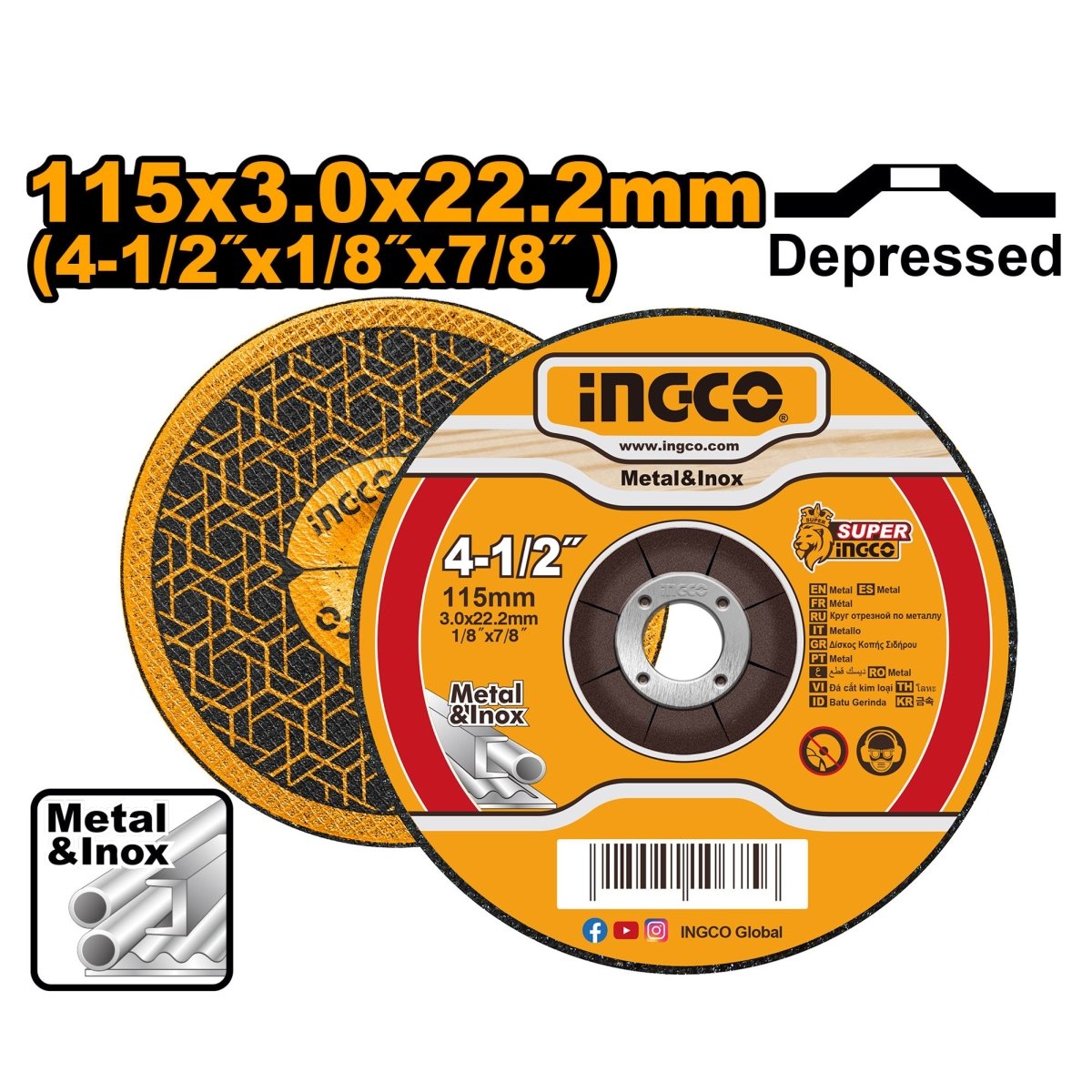 Disco Abrasivo de Corte Metal INGCO 4-1/2" x 3.0mm MCD301151 - MARKEMSTORE - Accesorios Para Pulidora