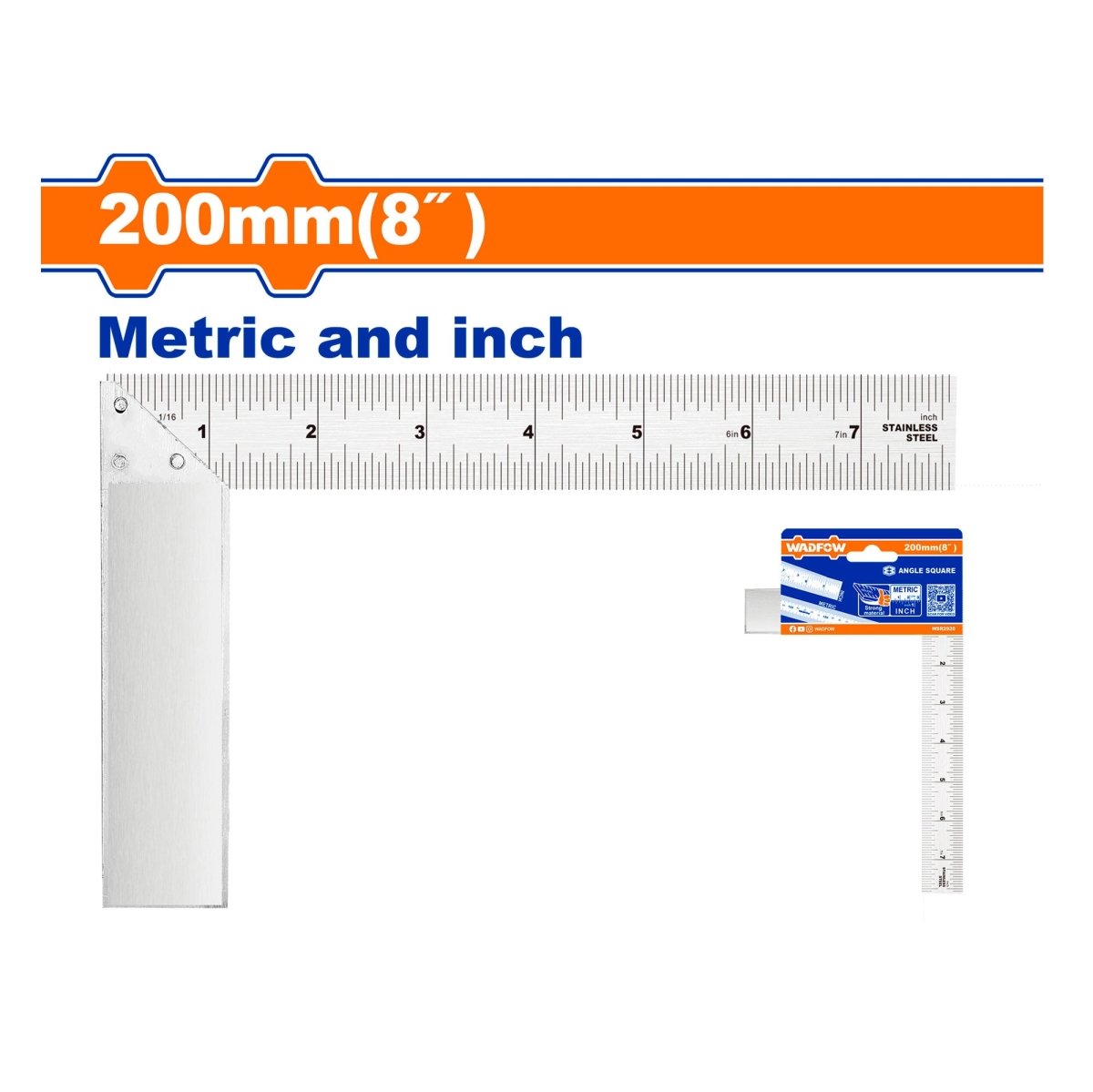 Escuadra WADFOW 200mm x 27mm 8" Aluminio 90° WSR2920 - MARKEMSTORE - Escuadras
