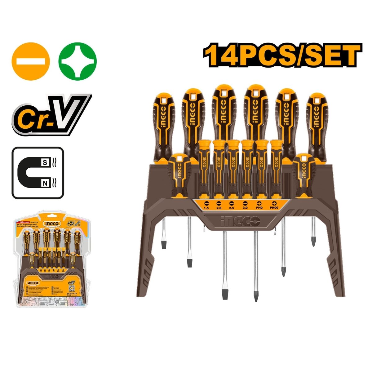 Juego de Destornilladores INGCO 14 Piezas HKSD1428 - MARKEMSTORE - Destornilladores y Juegos