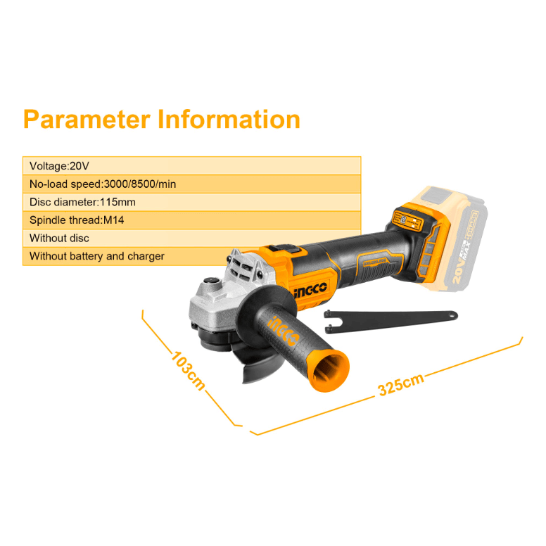 Pulidora Inalámbrica 20V 4-1/2 " Sin Escobillas INGCO UCAGLI201158 MARKEMSTORE