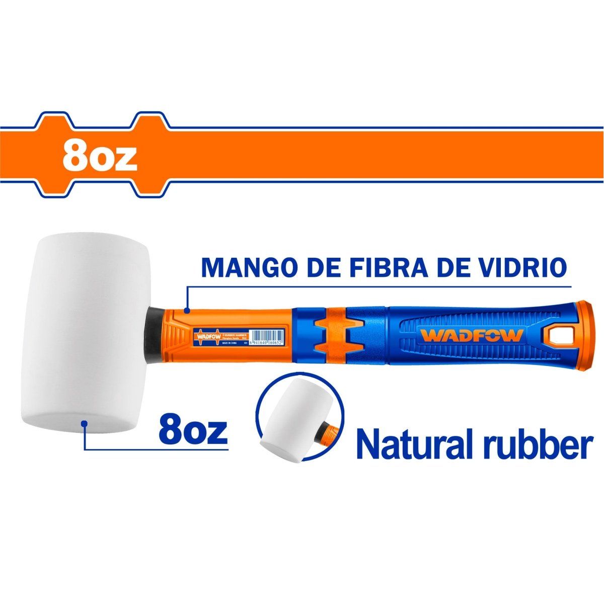 Mazo de caucho natural 8oz mango de fibra de vidrio WADFOW WHM7303 - MARKEMSTORE - Almadanas y Mazos