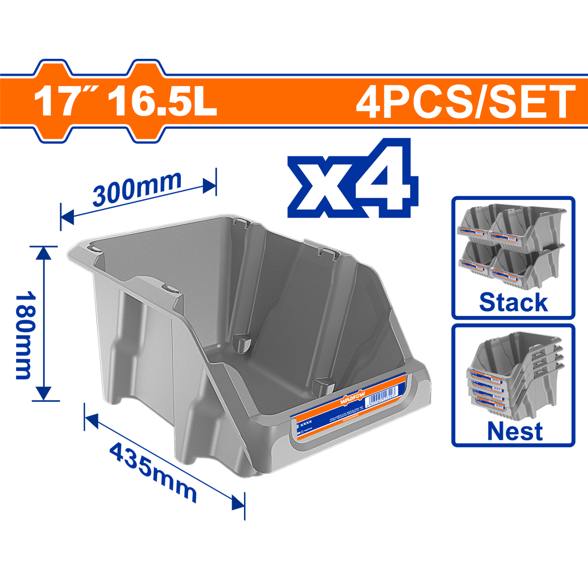 Organizadores Plásticos WADFOW Set 4 Piezas 16.5L WTB0606 - MARKEMSTORE - Cajas y Organizadores