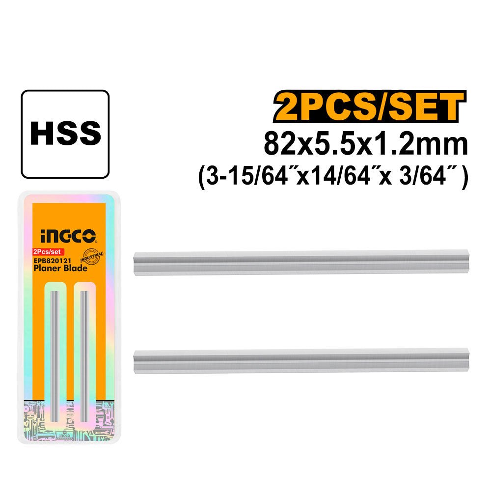 Set de Cuchillas para Cepillo INGCO 82x5.5x1.2mm HSS 2 Piezas EPB820121 - MARKEMSTORE - cuch