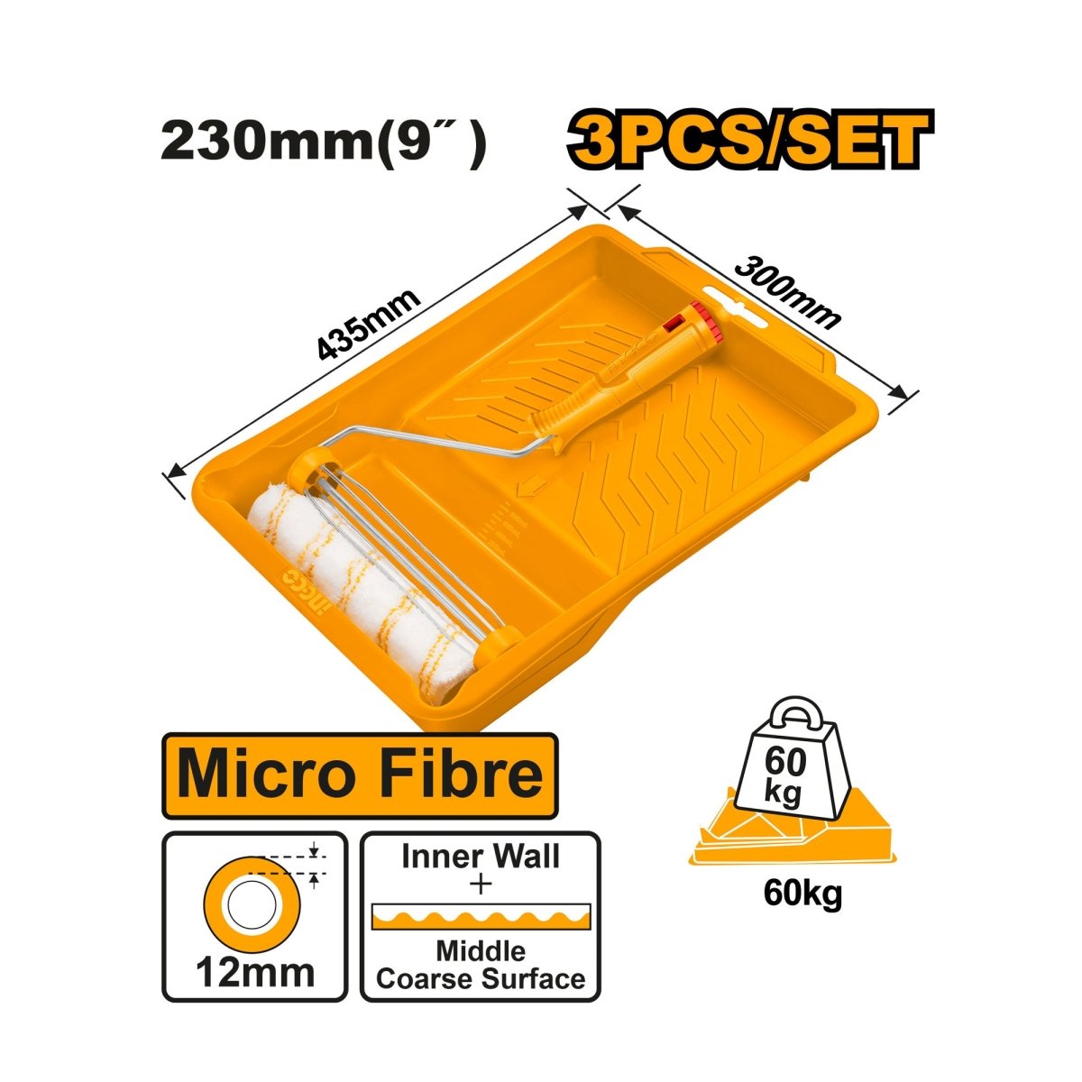 Set Rodillo para pintar 9´´ 3Pcs INGCO HKTCB030912 - MARKEMSTORE - Brochas y Rodillos