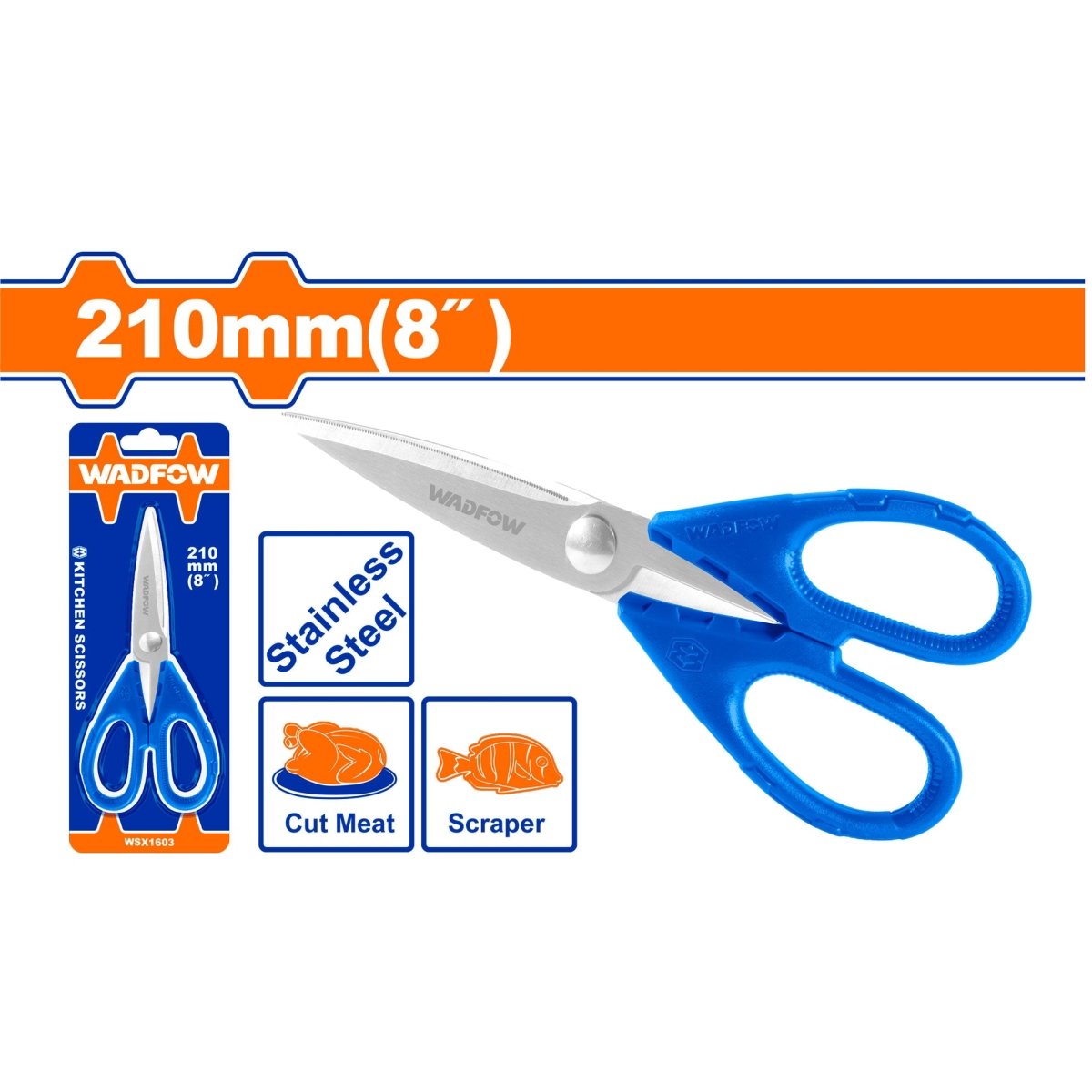 Tijera Multiuso 8" 210mm Acero Inoxidable WADFOW WSX1603 - MARKEMSTORE - Tijeras y Cizallas