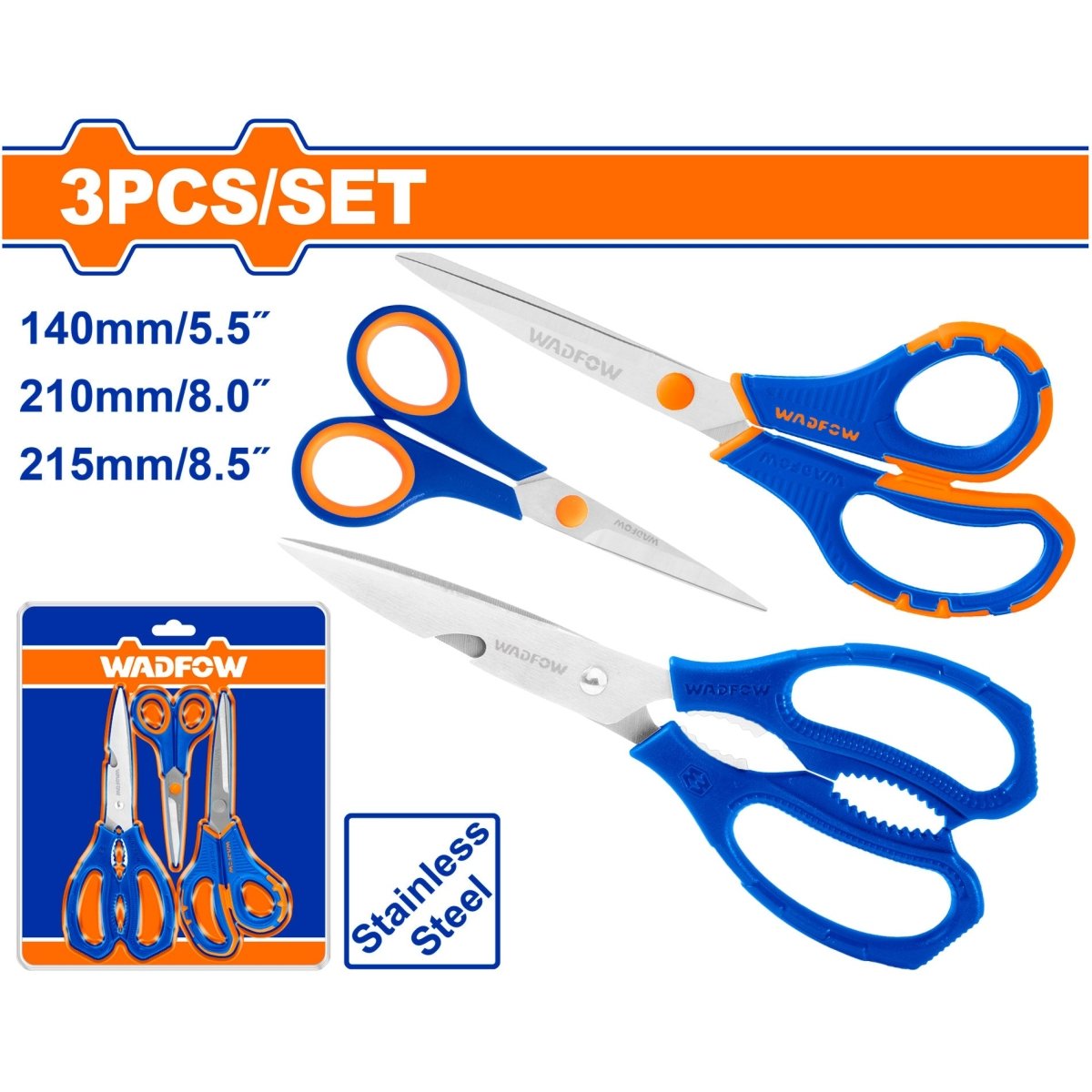 WADFOW SET 3 TIJERA MULTIUSO DE 8.5- 8 -5.5´´ WSX4603 - MARKEMSTORE - Tijeras y Cizallas