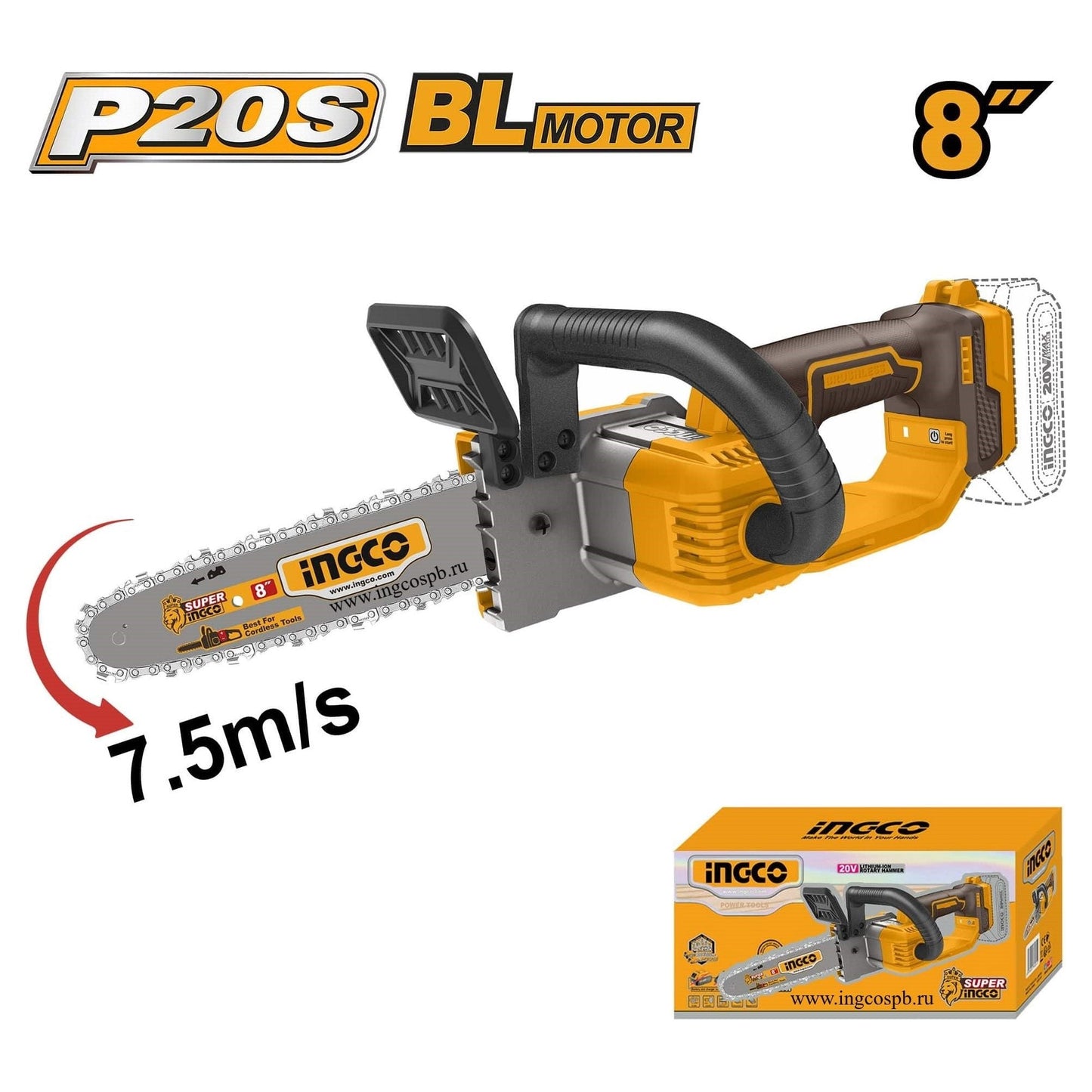 Motosierra inalambrica 20V 8 Pulgadas INGCO CGSLI2085 - MARKEMSTORE