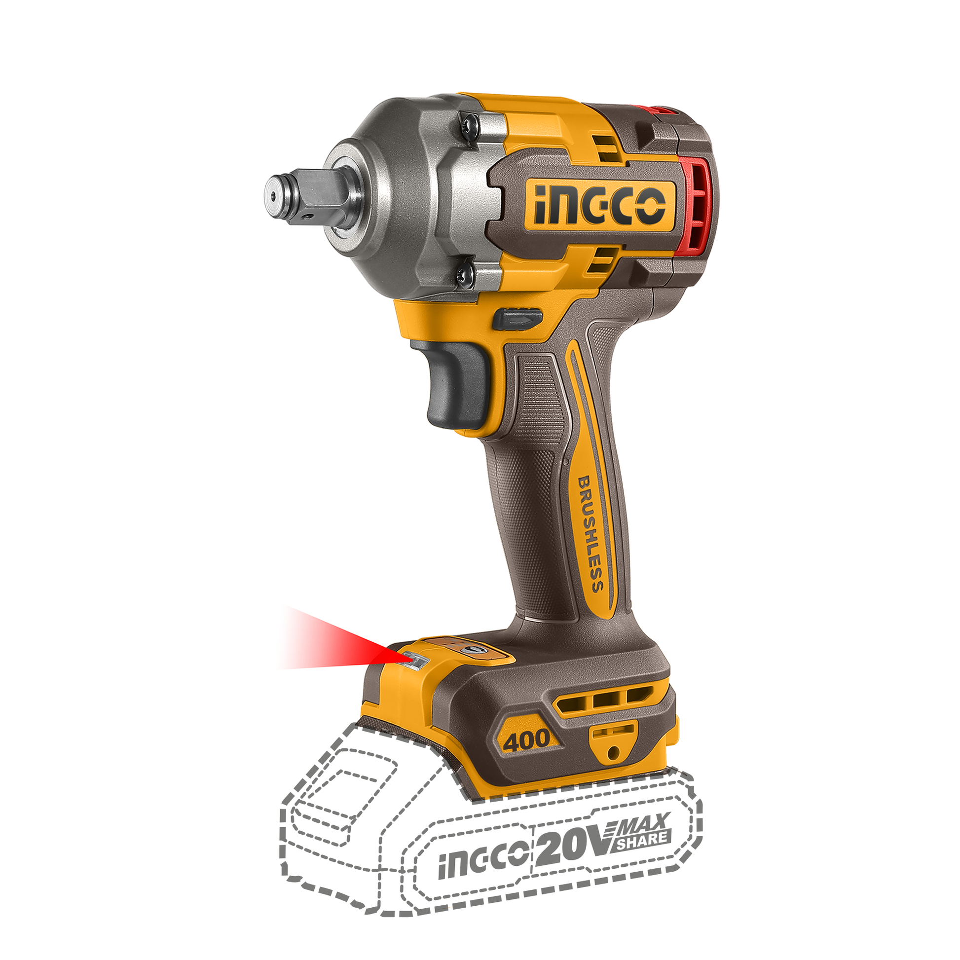 Llave De Impacto 20V M1/2 400Nm Brushless INGCO CIWLI20401 - MARKEMSTORE