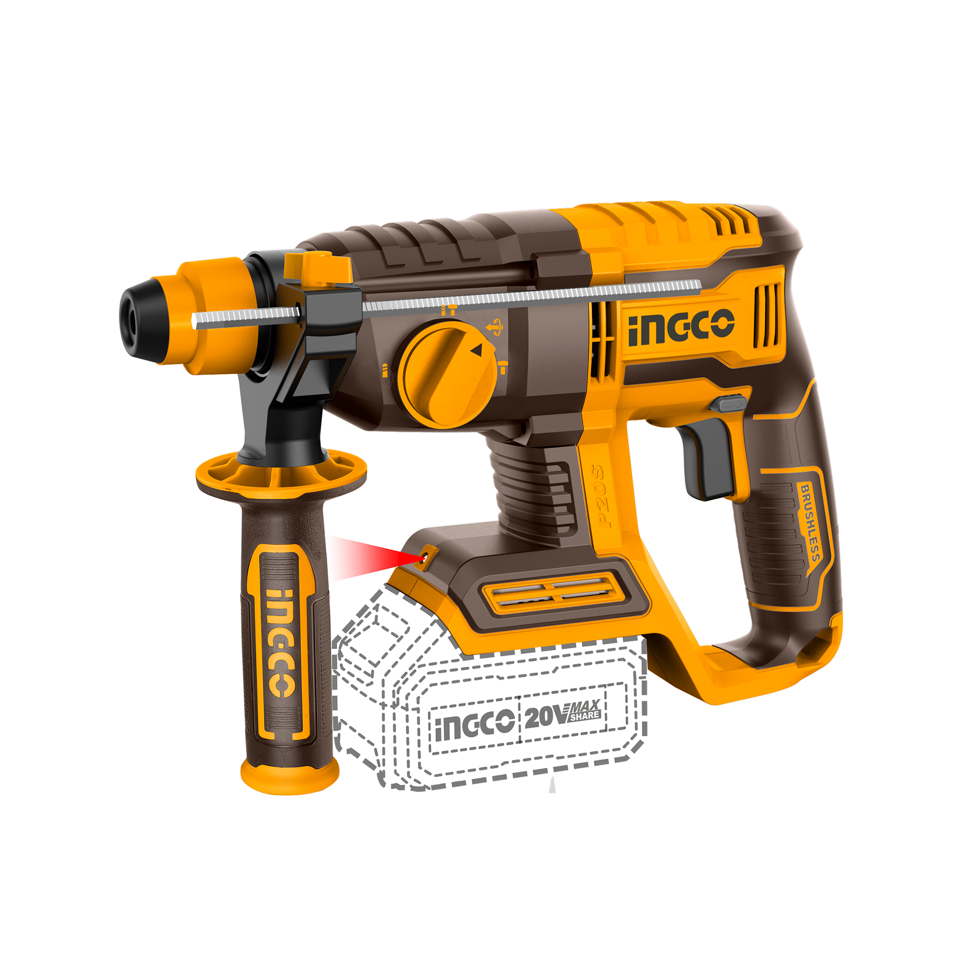 Rotomartillo 20V 0-110Rpm 0-5400Bpm Brushless INGCO CRHLI20208 - MARKEMSTORE
