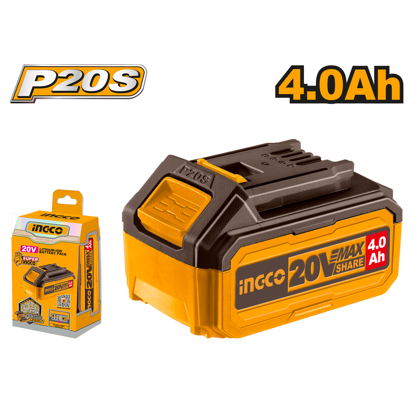 Bateria  Ion Litio 20V 4,0Ah INGCO FBLI20021 - MARKEMSTORE