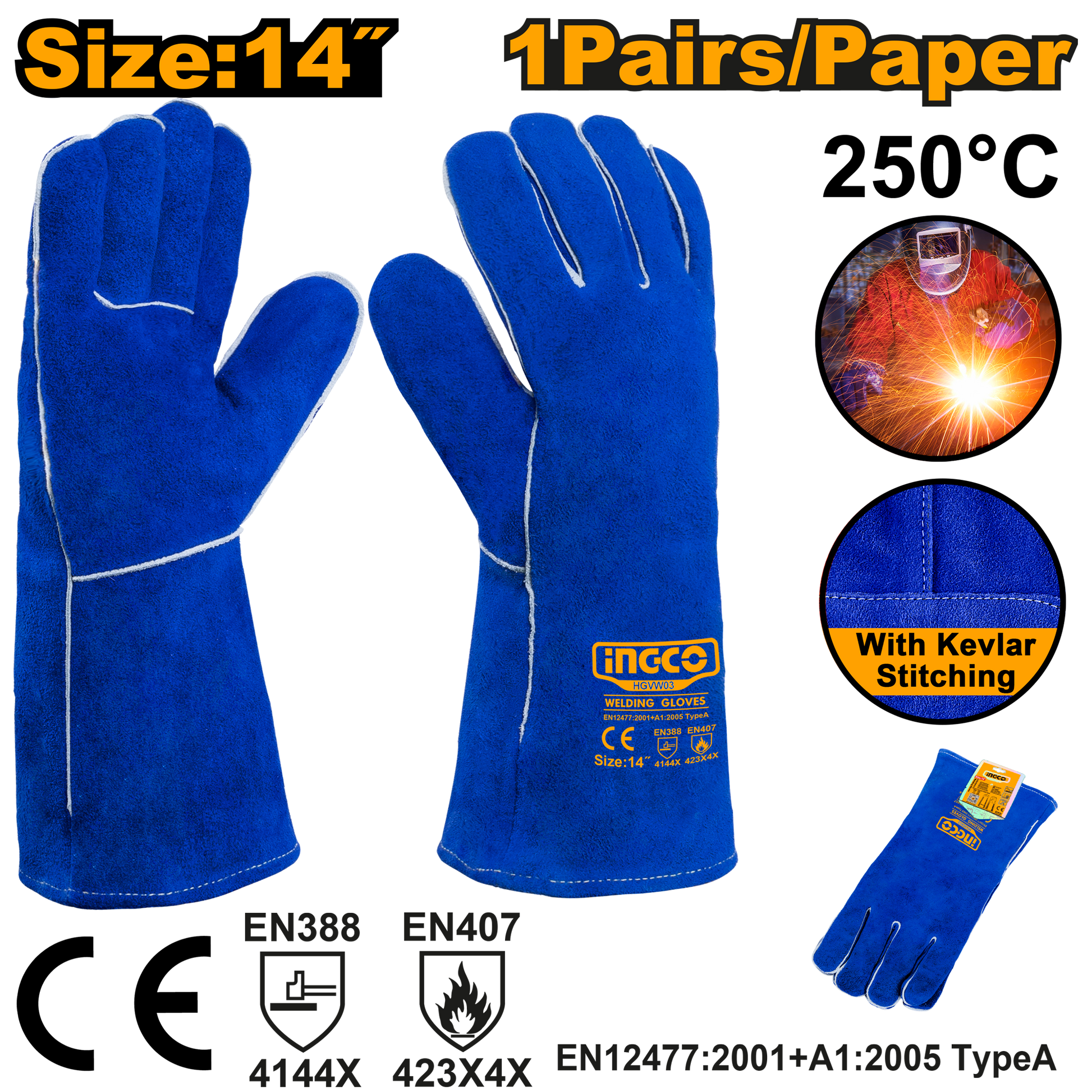 Guantes De Carnaza Para Soldar 14 INGCO HGVW03 - MARKEMSTORE