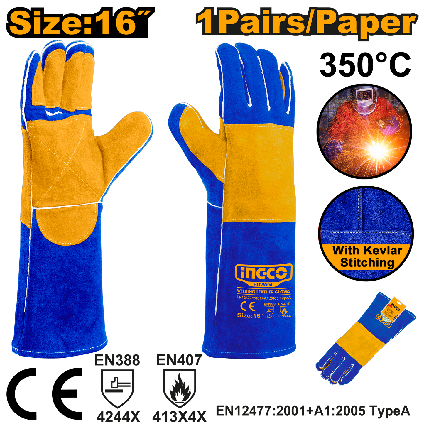 Guantes De Carnaza Para Soldar 16 INGCO HGVW04 - MARKEMSTORE