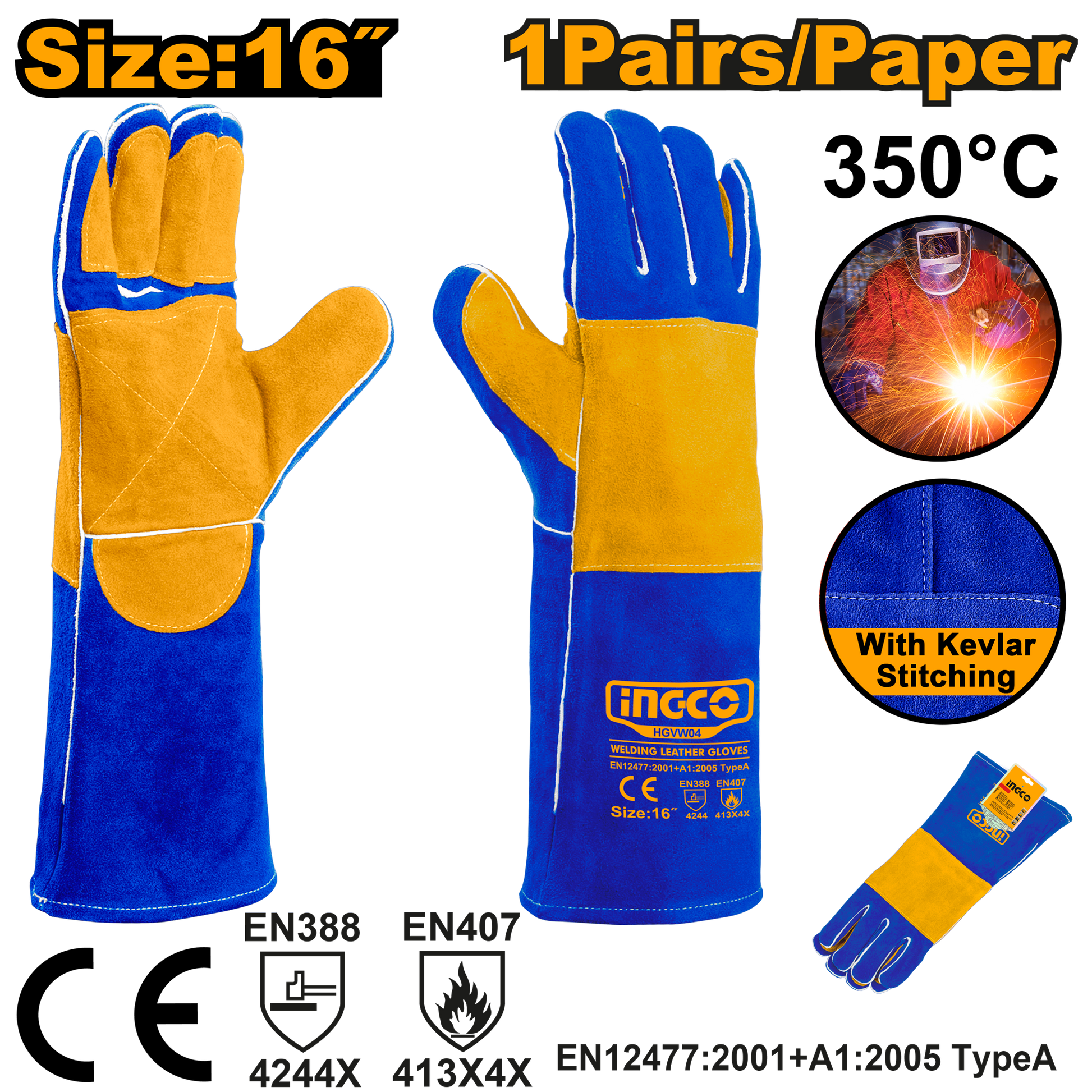 Guantes De Carnaza Para Soldar 16 INGCO HGVW04 - MARKEMSTORE