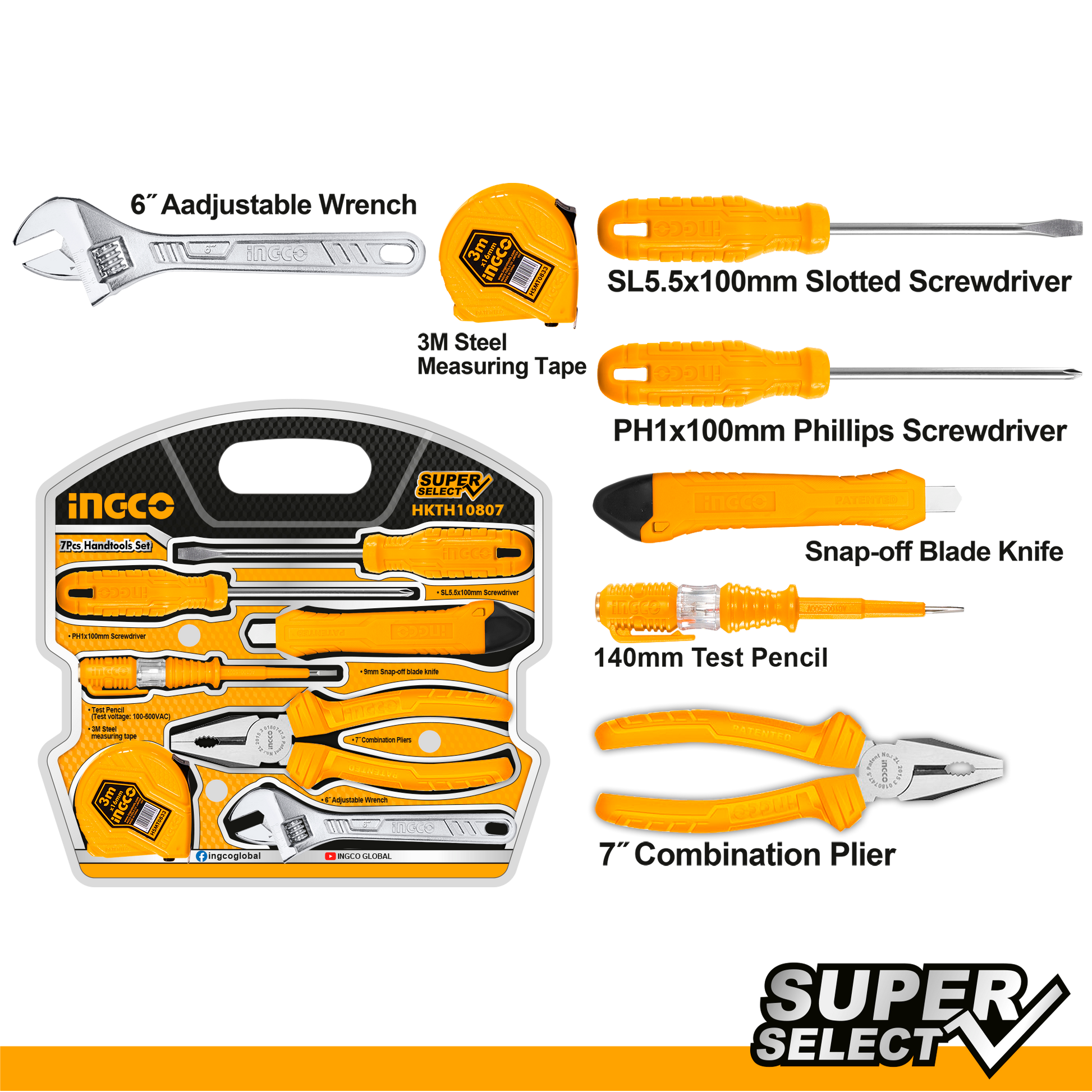 Juego Herramientas Manuales 7 Piezas Ingco Hkth10807 - MARKEMSTORE