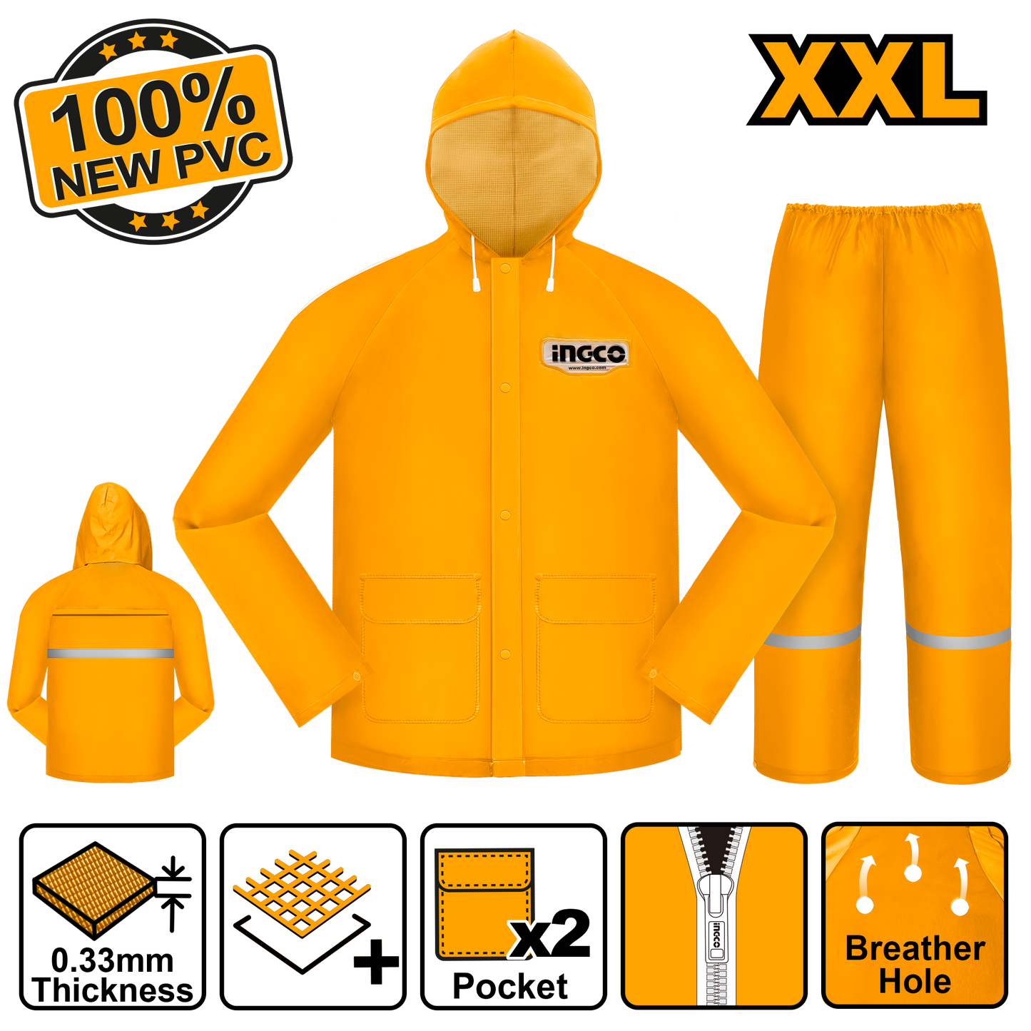 Impermeable Para Lluvia Amarillo Para Motorizado INGCO HRCTSKT031.XXL - MARKEMSTORE