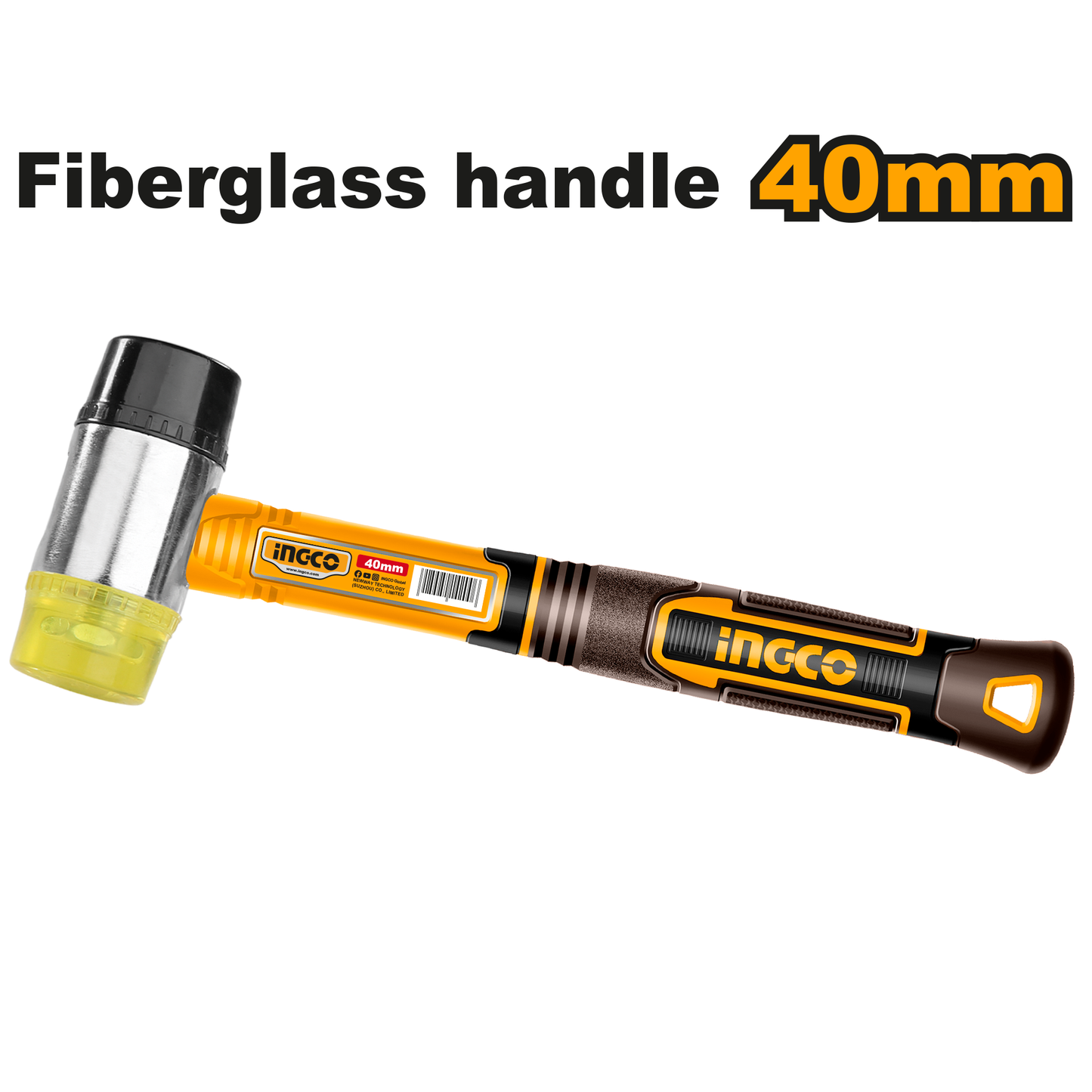 Mazo De Caucho y Plástico 40Mm Mango Fibra De Vidrio INGCO HRUH8940 - MARKEMSTORE