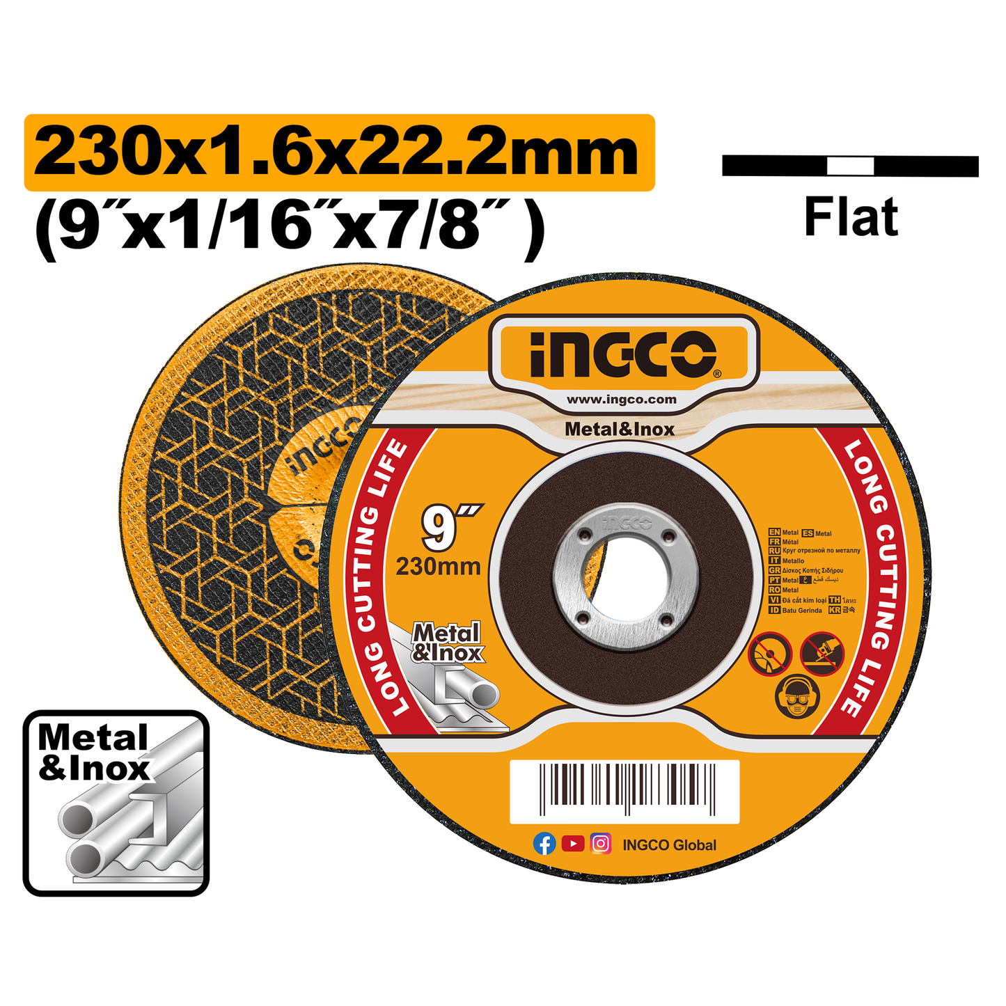 Disco De Corte Fino 9" Metal-Inox INGCO MCD162301 - 230mm