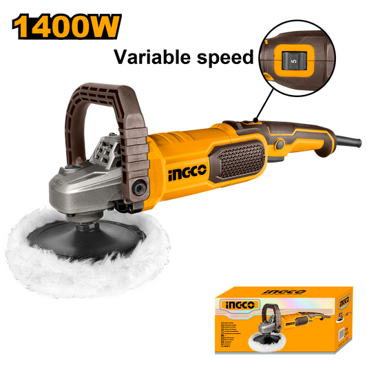 Polichadora 7" 1400W 1500-3800Rpm Con Pad y Bonete INGCO UAP140016 - MARKEMSTORE