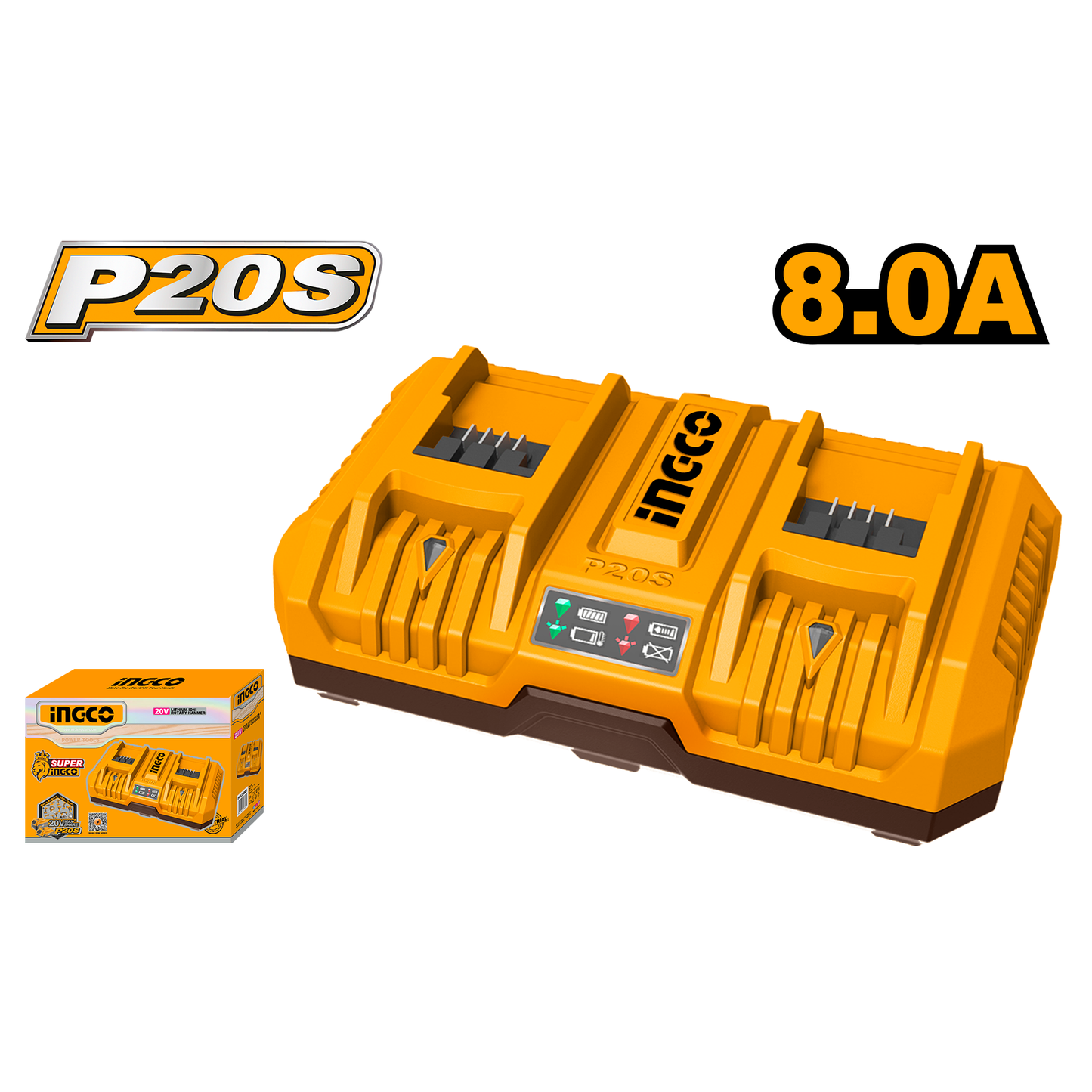 Cargador 20V para 2 Baterías INGCO UFCLI2082 - MARKEMSTORE