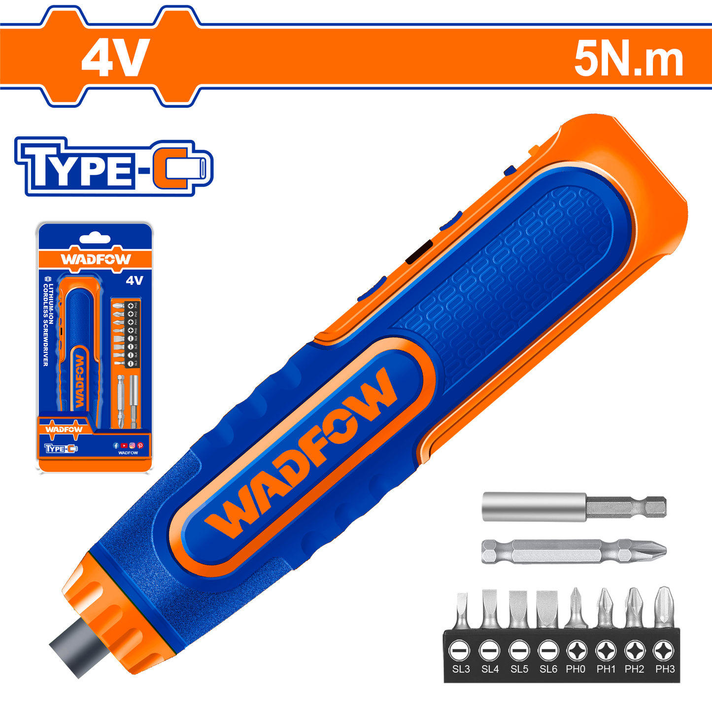 Atornillador 4V M1/4 260Rpm Con Jgo 8Ptas Crv WADFOW WCV4435