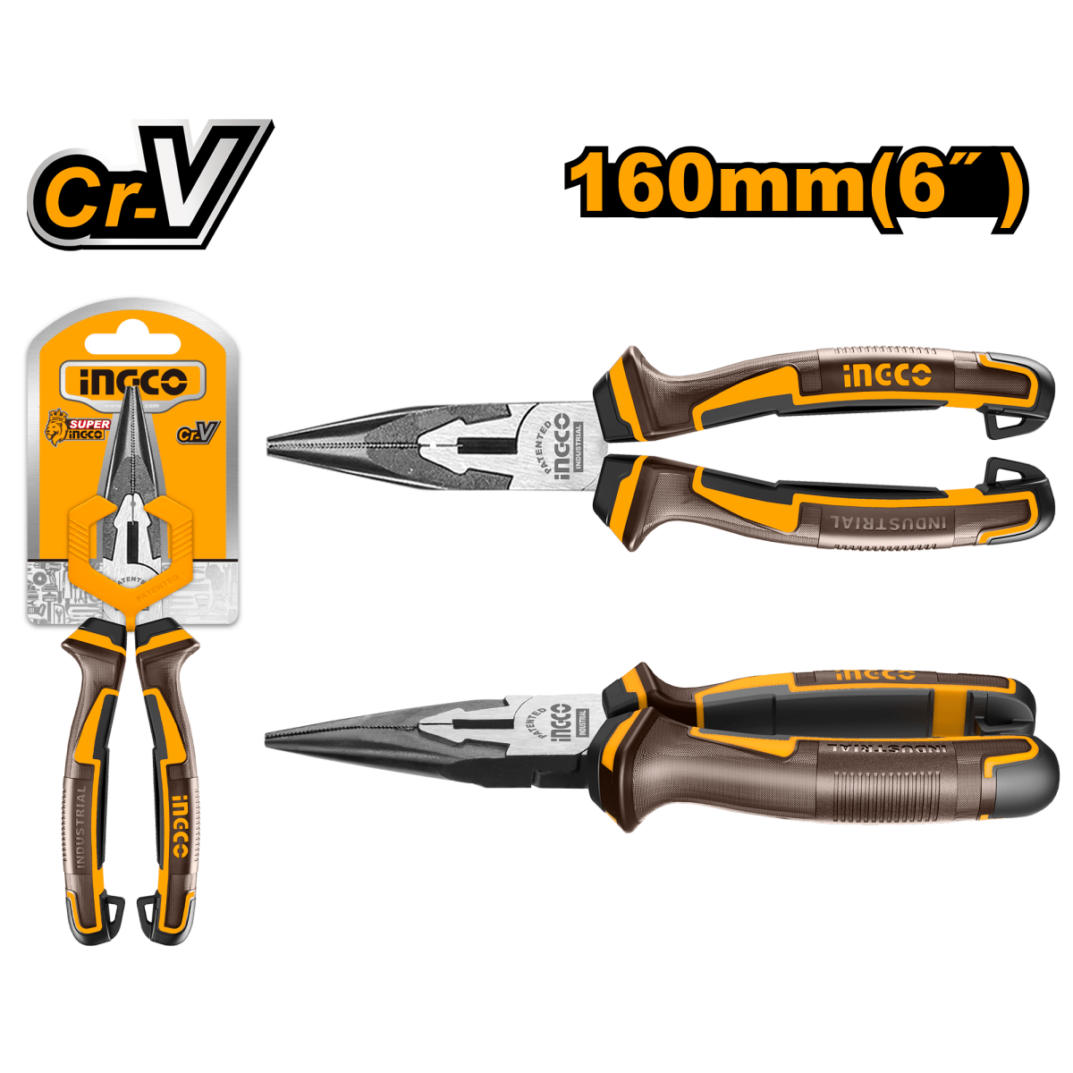 Alicate Punta Larga 6 Crv Ingco HLNP28168 - MARKEMSTORE -