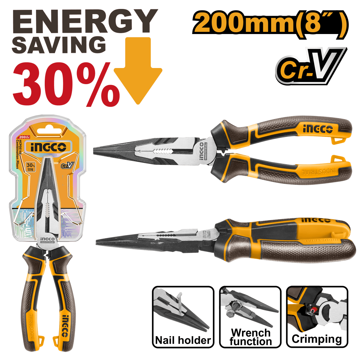 Alicate Punta Larga Tipo Pesado 8 Crv Hhlnp28200 - MARKEMSTORE -