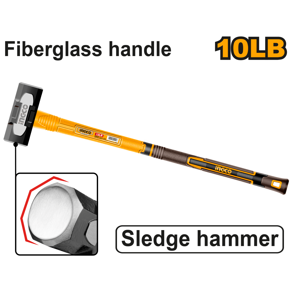 Almadana 10Lb Mango Fibra Vidrio Ingco HSM81498 - MARKEMSTORE - Almadana