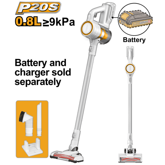 Aspiradora Inalámbrica 20V INGCO 0.8L 9KPA Ciclónica HEPA Accesorios CVLI20061 - MARKEMSTORE - Aspiradoras