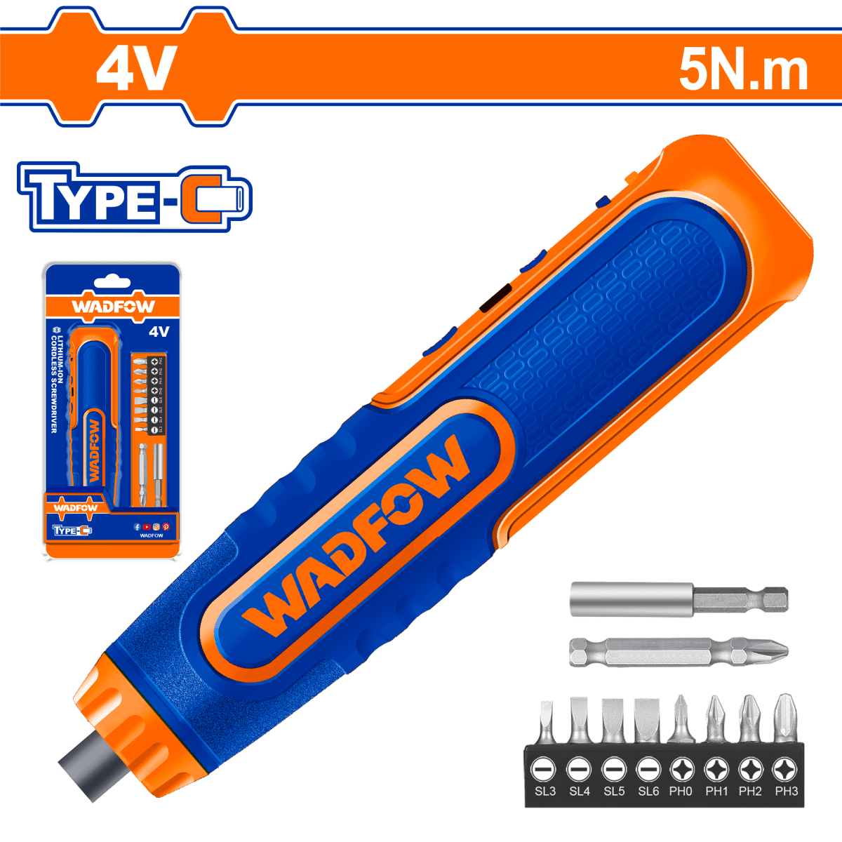 Atornillador 4V M1/4 260Rpm Con Jgo 8Ptas Crv WADFOW WCV4435 - MARKEMSTORE -