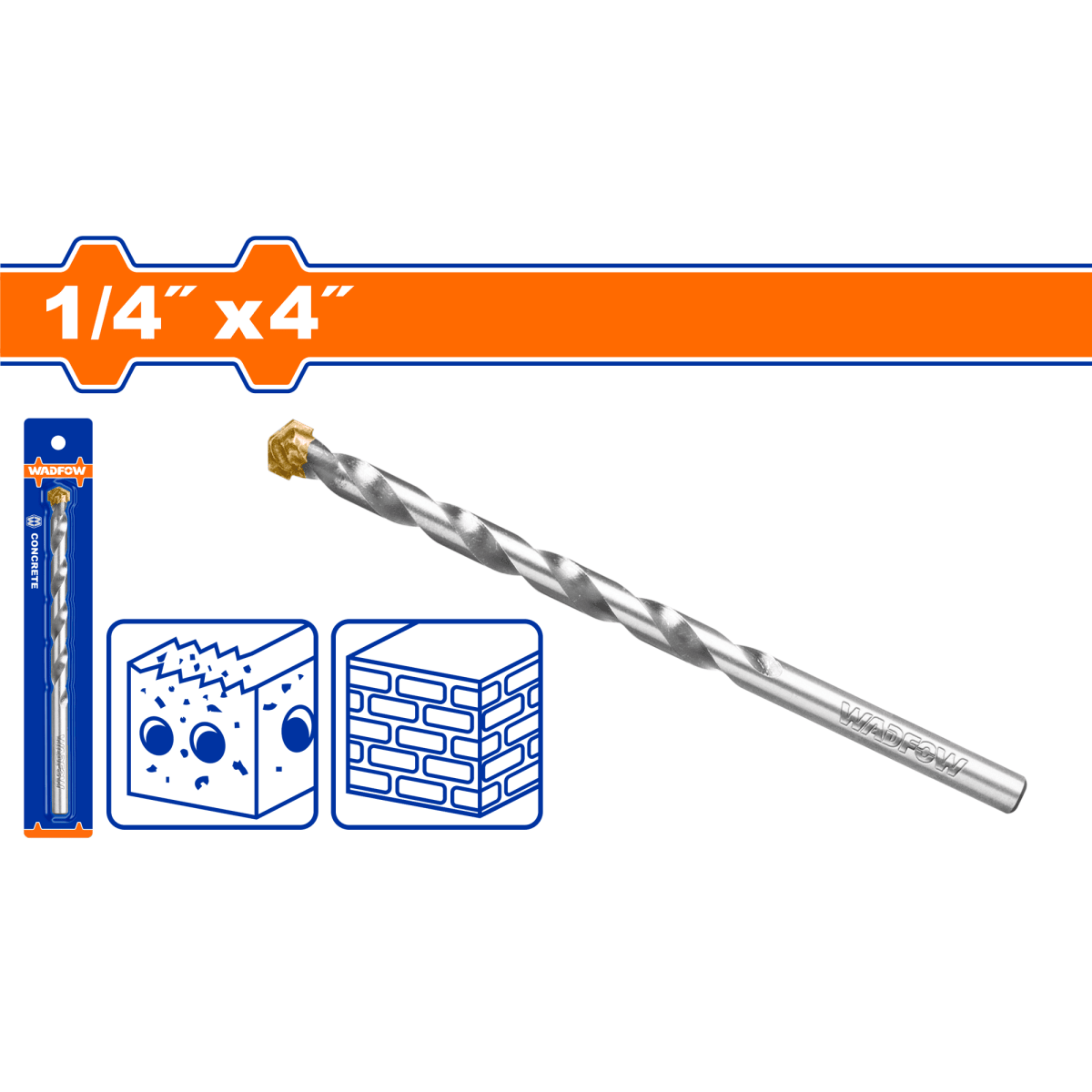 Broca para Concreto WADFOW 1/4"x4" TCT para Muro y Mampostería UWMJ2K03 - MARKEMSTORE - Brocas