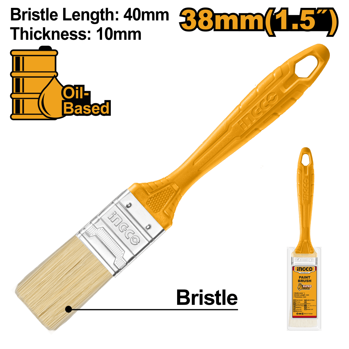 Brocha Para Esmalte Mango Plastico 1 - 1/2 Ingco CHPTB78615 - MARKEMSTORE -