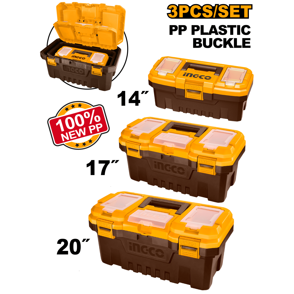 Caja De Herramienta Plastica 14/17/20 3Pcs INGCO Pbxk0301 - MARKEMSTORE - Cajas Plasticas