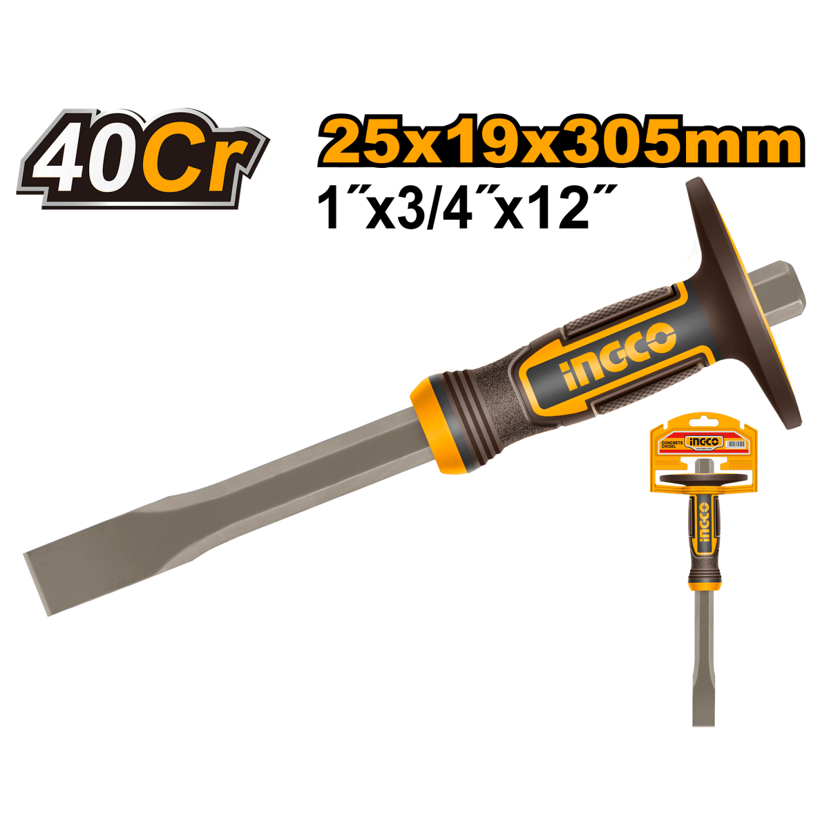 Cincel de Pala para Concreto 25x19x305mm Acero 40Cr Profesional INGCO HCCL832519 - MARKEMSTORE - Herramienta Manual