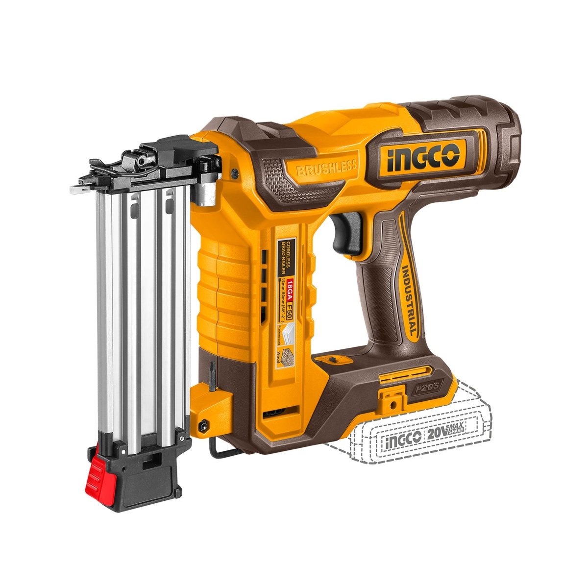 Clavadora Inalámbrica INGCO 20V Clavos Brad F15-F50 50mm CBNLI5005 - MARKEMSTORE - Clavadoras y Grapadoras