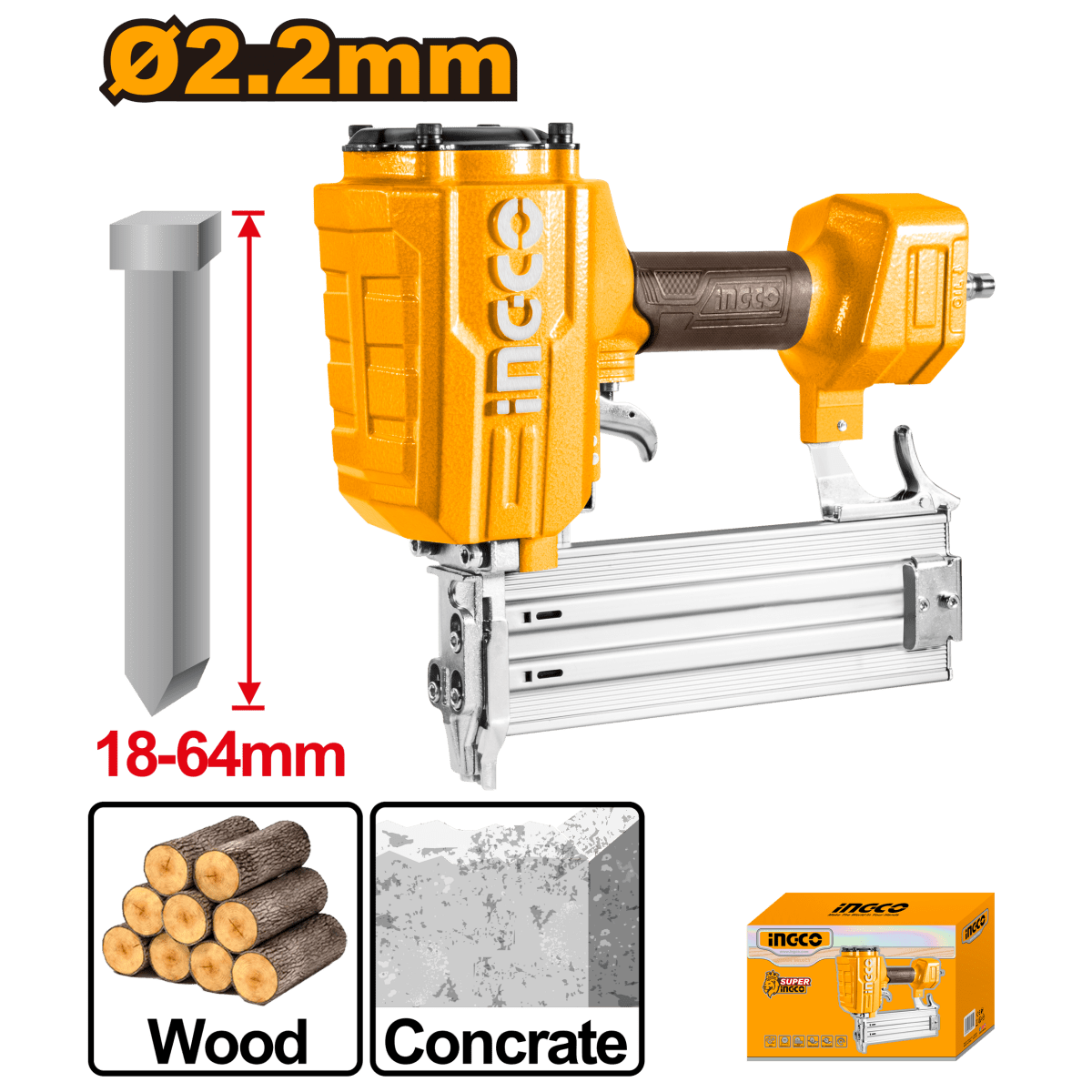 Clavadora Neumatica 18 - 64Mm Diam2.2Mm 75 - 116psi Ingco ACN18641 - MARKEMSTORE - Pistolas y Sopladores