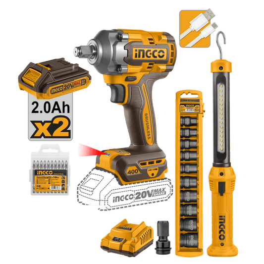 Combo 1 Llave De Impacto 1 Lampara 20V y accesorios Ucosli23048 - MARKEMSTORE -