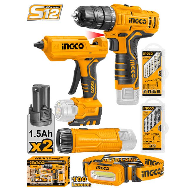 Combo 1 Taladro 12V (Ucdli12208) 1 Pistola Silicona 12V (Cggli1201) 1 Linterna 12V (Cwli1223)- UCOSLI22121 - MARKEMSTORE