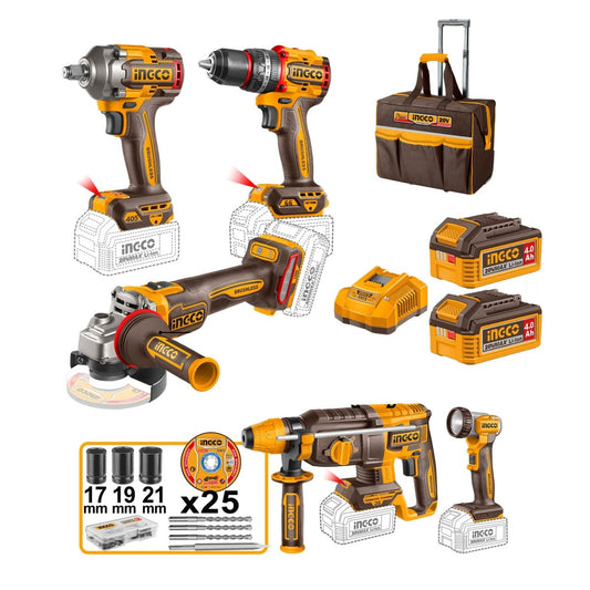 Combo 20V 1 Taladro De Impacto 1/2, Pulidora, Llave De Impacto, Rotomartillo, Lampara, Uckli20595 - MARKEMSTORE - Combos de Herramientas