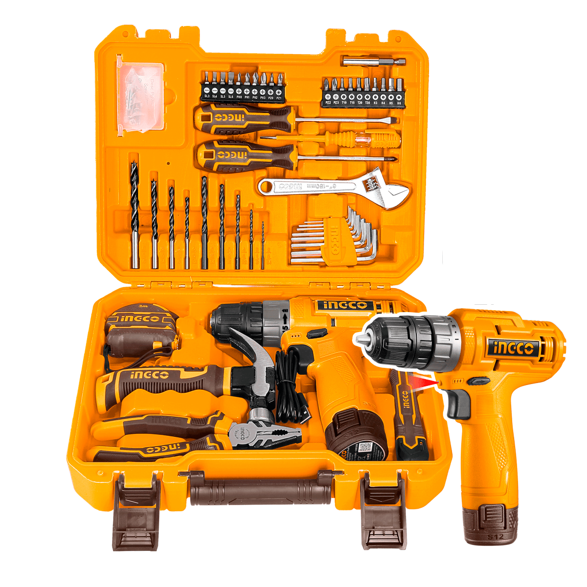 Combo 89 Pcs 1 Taladro M3/8 12V Rotacion + 1 Batería 12V INGCO HKTHP10891 - MARKEMSTORE - Taladro