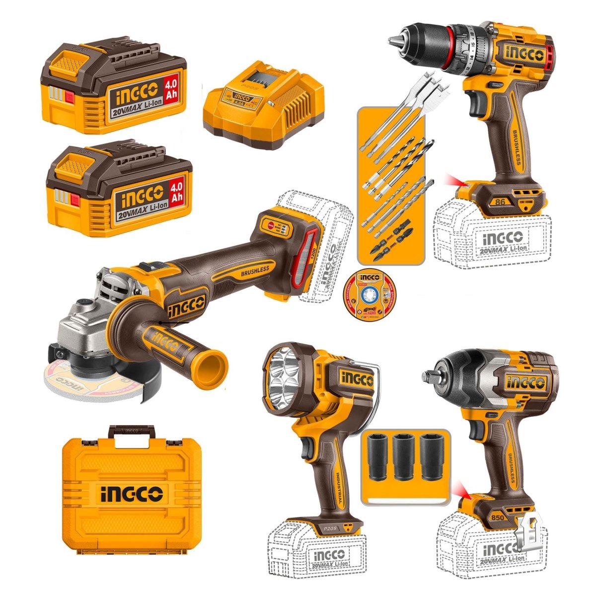Combo de herramientas Inalámbricas Pulidora 4-1/2 Taladro 1/2 Llave de impacto UCOSLI251192 - MARKEMSTORE - Combos de Herramientas